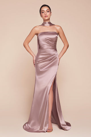 Ladivine 7451 Dress Strapless Satin Gown with Sash - Glamourous Grace