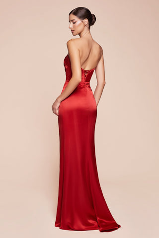 Ladivine 7451 Dress Strapless Satin Gown with Sash - Glamourous Grace