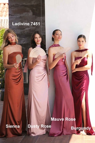 Ladivine 7451 Dress Strapless Satin Gown with Sash - Glamourous Grace