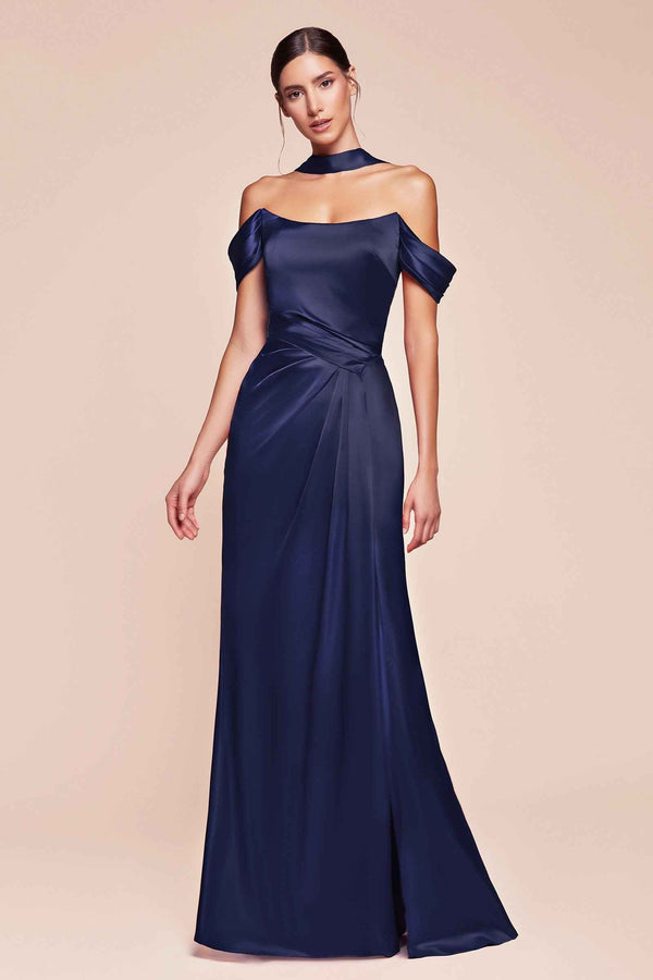 CLEARANCE - Ladivine 7452 Dress Off the Shoulder Sage Green Satin Gown (Size 10) - Glamourous Grace