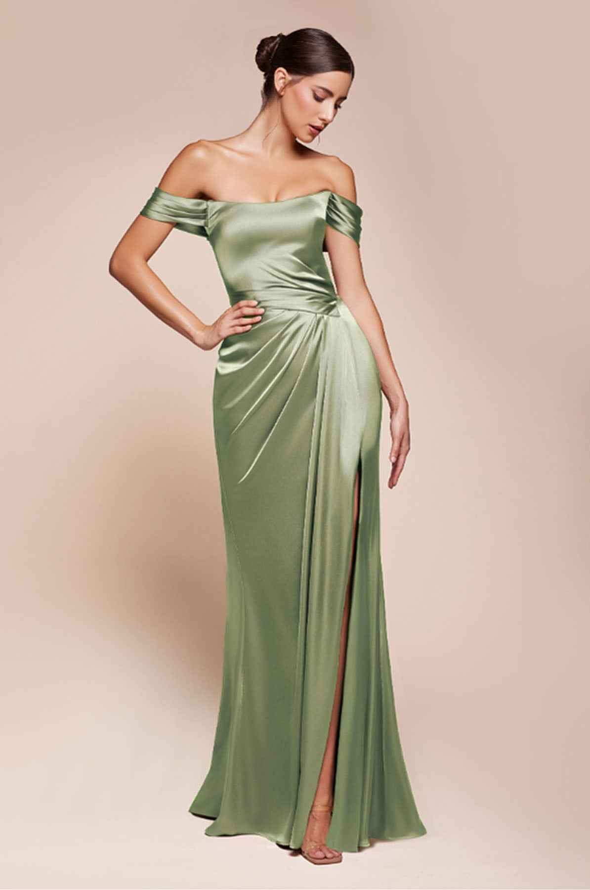 Ladivine 7452 Dress Off the Shoulder Lace Up Corset Satin Gown - Glamourous Grace