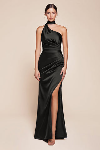Ladivine 7454 Dress One Shoulder Luxe Satin Fitted Gown - Glamourous Grace