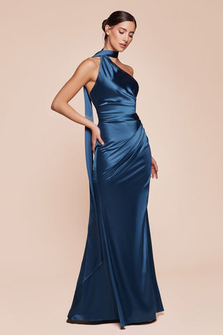 Ladivine 7454 Dress One Shoulder Luxe Satin Fitted Gown - Glamourous Grace