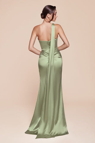 Ladivine 7454 Dress One Shoulder Luxe Satin Fitted Gown - Glamourous Grace