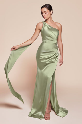 Ladivine 7454 Dress One Shoulder Luxe Satin Fitted Gown - Glamourous Grace