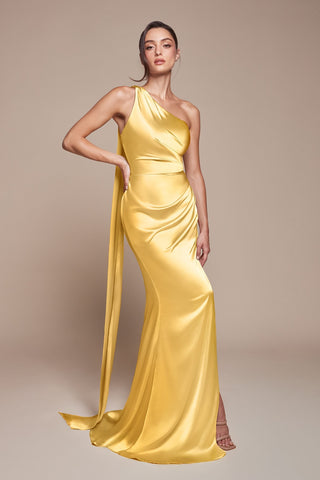 Ladivine 7454 Dress One Shoulder Luxe Satin Fitted Gown - Glamourous Grace