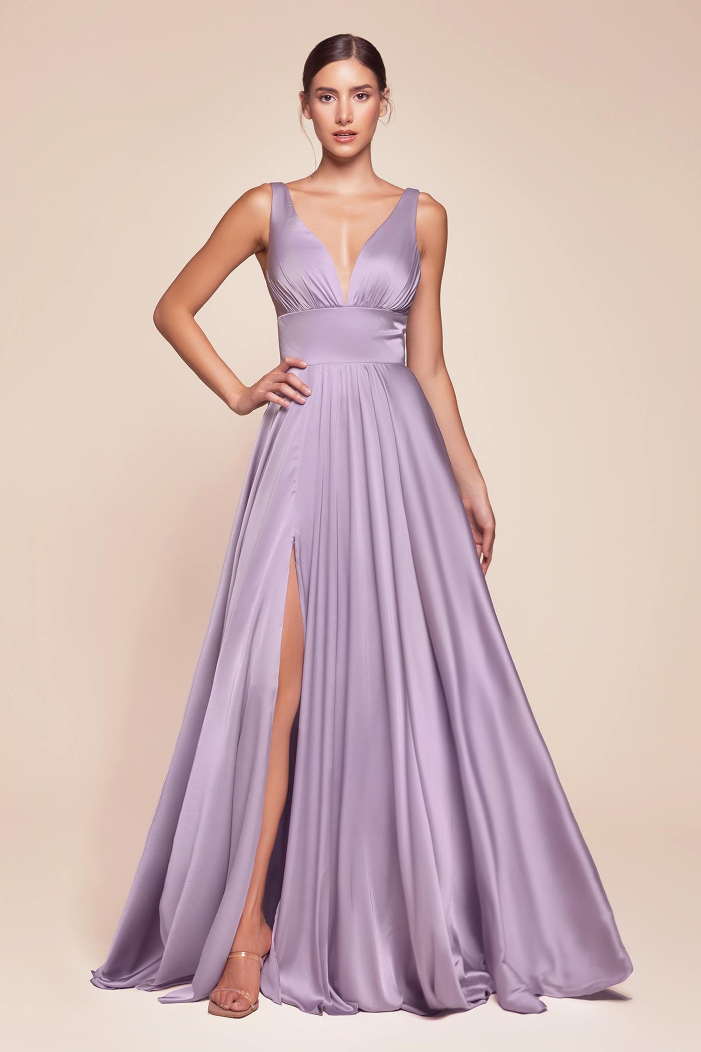 Ladivine 7469 Long Formal Evening Satin Dress with Slit - Glamourous Grace