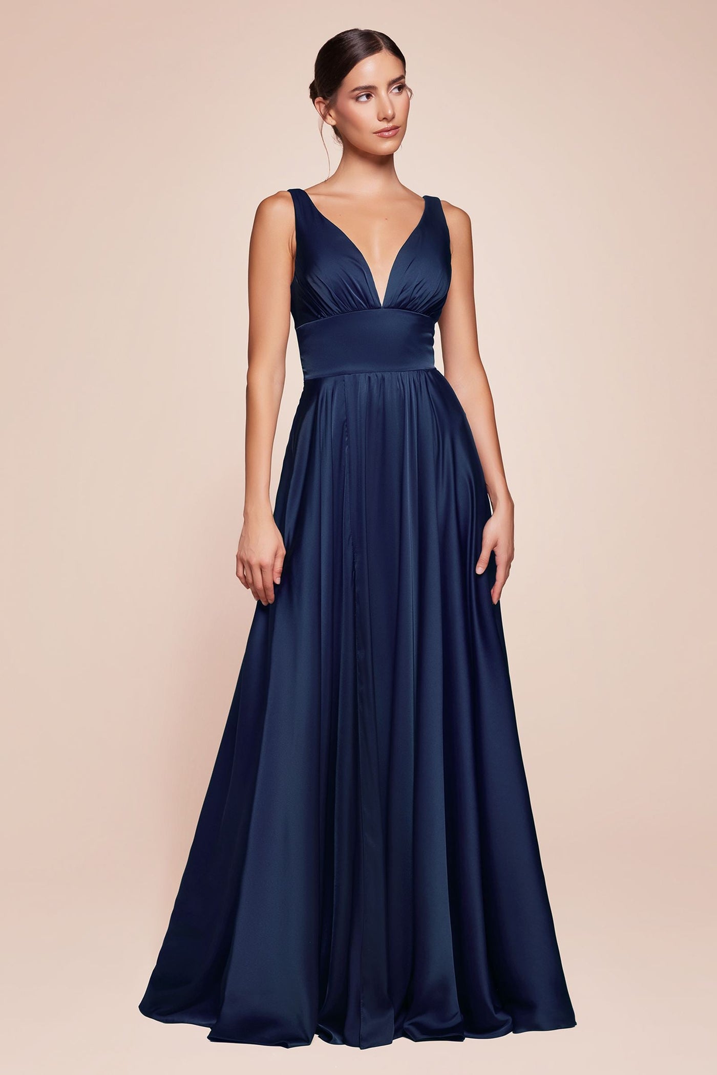 Cinderella Divine 7469 Floor Length Satin Formal V-Neckline Dress - Glamourous Grace