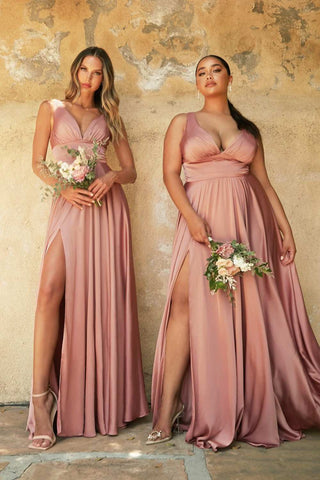 Cinderella Divine 7469W Long Formal A-Line Satin Dress