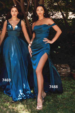 Ladivine 7469 Long Formal Evening Satin Dress with Slit