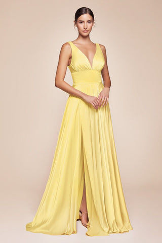 Cinderella Divine 7469 Floor Length Satin Formal V-Neckline Dress