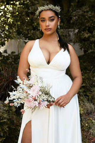 Cinderella Divine 7469W Long Formal A-Line Satin Dress
