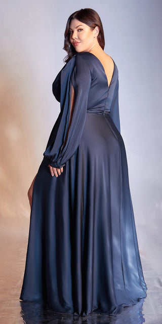 Cinderella Divine 7475C Long Split Blouson Sleeve Formal Dress Thigh Split