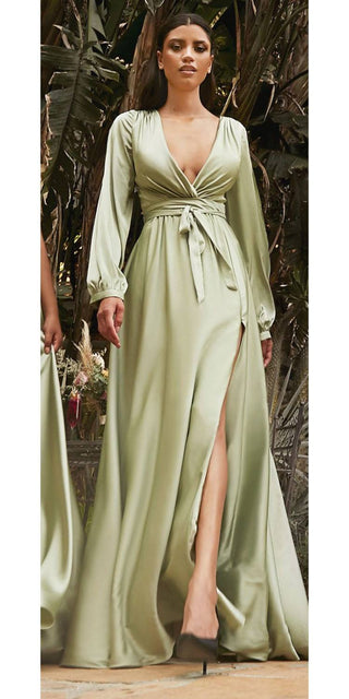 Cinderella Divine 7475C Long Split Blouson Sleeve Formal Dress Thigh Split