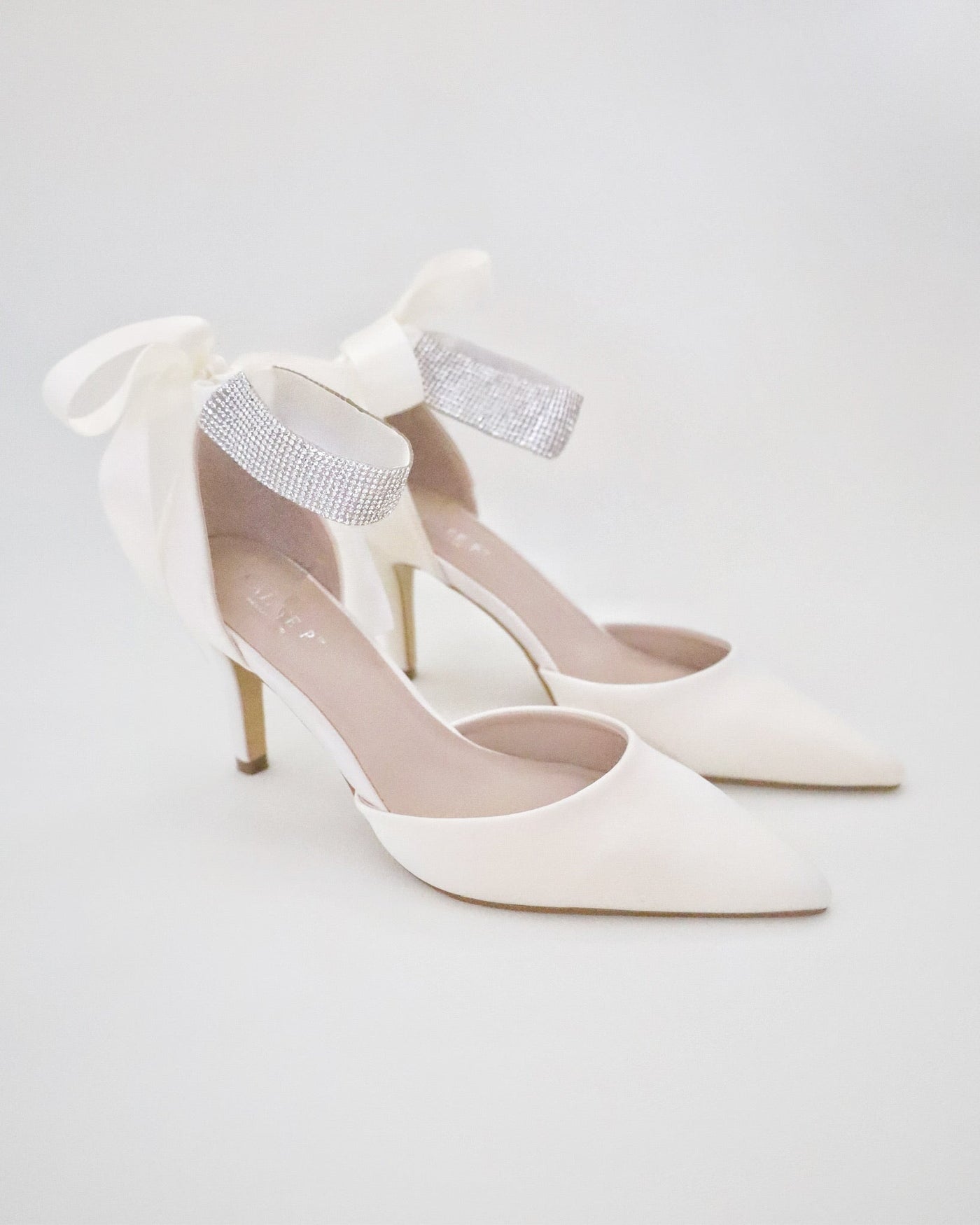 Satin Wedding Heels with Rhinestones Strap - Glamourous Grace