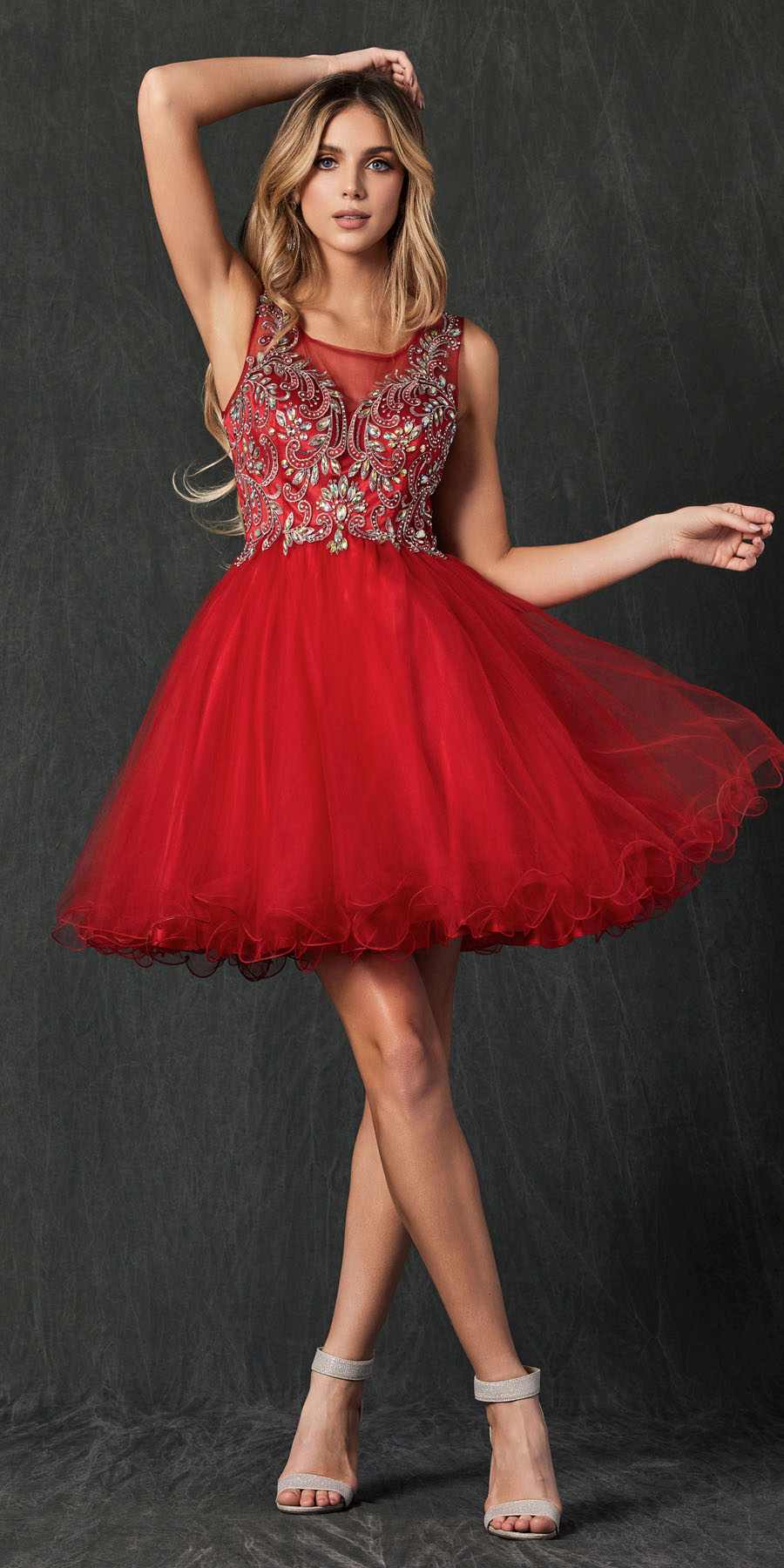 Juliet 749 Poofy A Line Short Dress Tulle Embroidery - Glamourous Grace