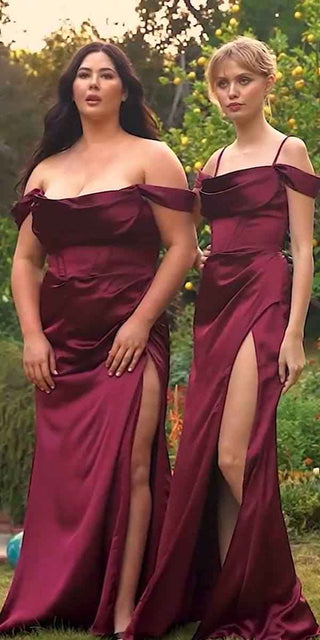 Cinderella Divine 7492 Satin Off the Shoulder Corset Satin Gown - Glamourous Grace