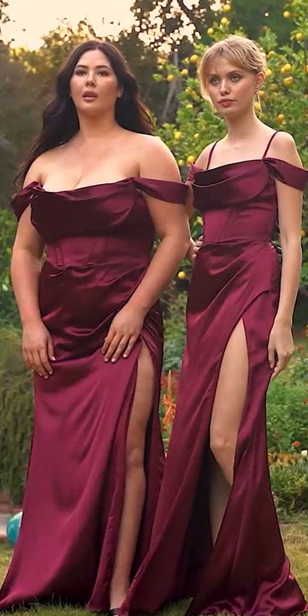 Cinderella Divine 7492C Satin Off the Shoulder Corset Satin Gown - Glamourous Grace