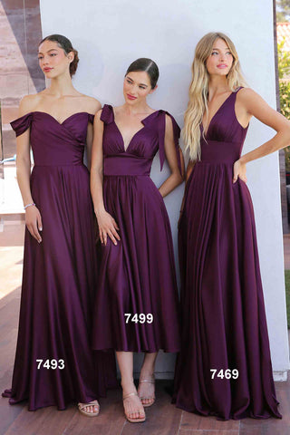 Cinderella Divine 7493C Long Plus Size A-Line Off the Shoulder Satin Dress - Glamourous Grace