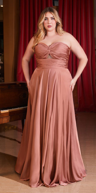 Ladivine 7496 Floor Length A-Line Luxurious Satin Strapless Keyhole Dress