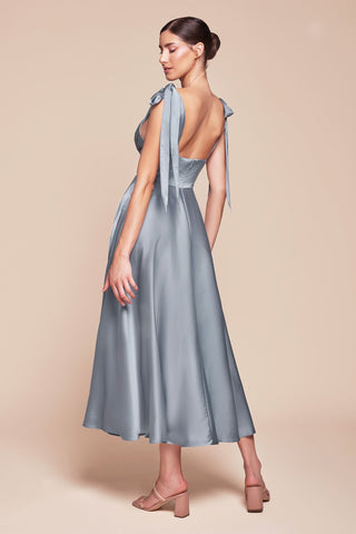 Ladivine 7499 Dress Tea Length Satin A-Line Dress