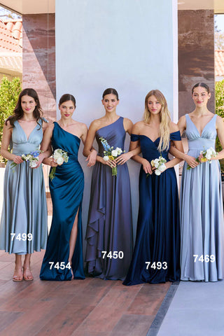 Cinderella Divine 7493C Long Plus Size A-Line Off the Shoulder Satin Dress - Glamourous Grace