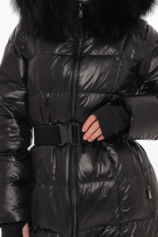 Cyrus Genuine Fur Trim Down Fill Coat in Black