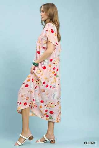 Umgee Abstract Print Flutter Sleeve Midi Dress - Glamourous Grace
