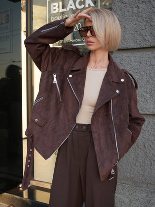 Dakota Eco Suede Aviator Jacket in Chocolate