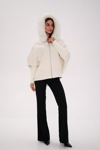 Saga®Furs Hooded Polar Fox Wool Alpaca Coat