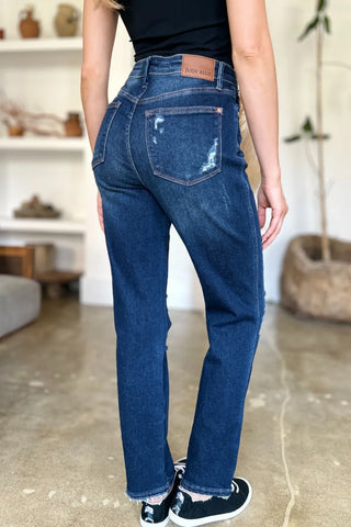 Judy Blue High Waist Rigid Magic Heavy Destroy Straight Jeans