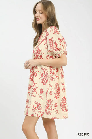 Umgee Mix Paisley Scallop Trim Dress - Glamourous Grace