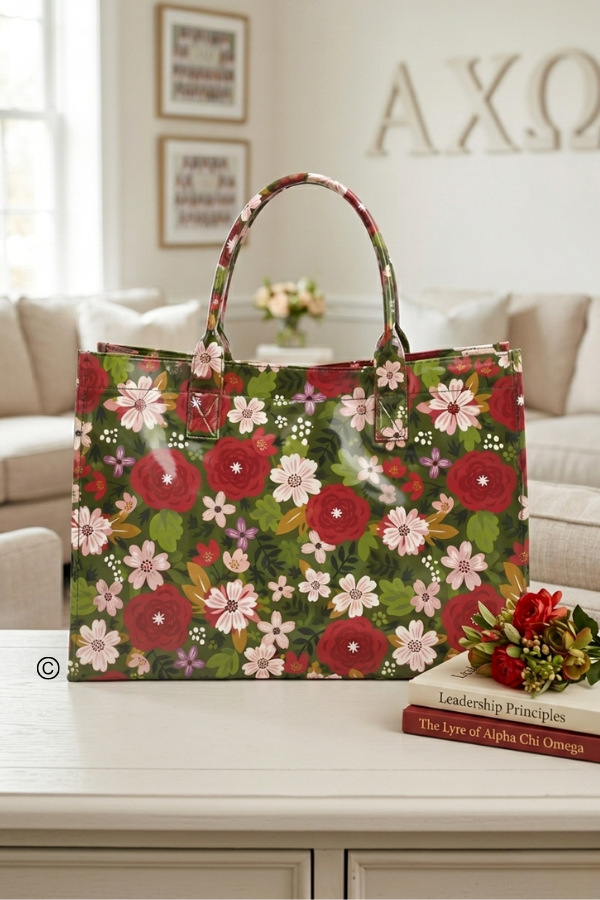 SC - ETA 8/24-9/7 Alpha Chi Omega Floral Vinyl Tote Bag - Glamourous Grace