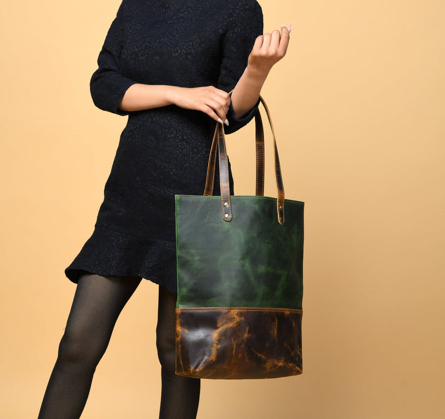 Green Women's Leather Tote - Glamourous Grace