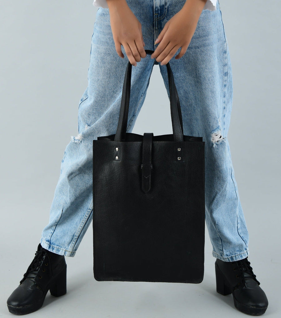 Ebony Elegance Leather Tote - Glamourous Grace