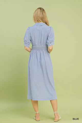 Umgee Striped Midi Dress with Front Zipper - Glamourous Grace
