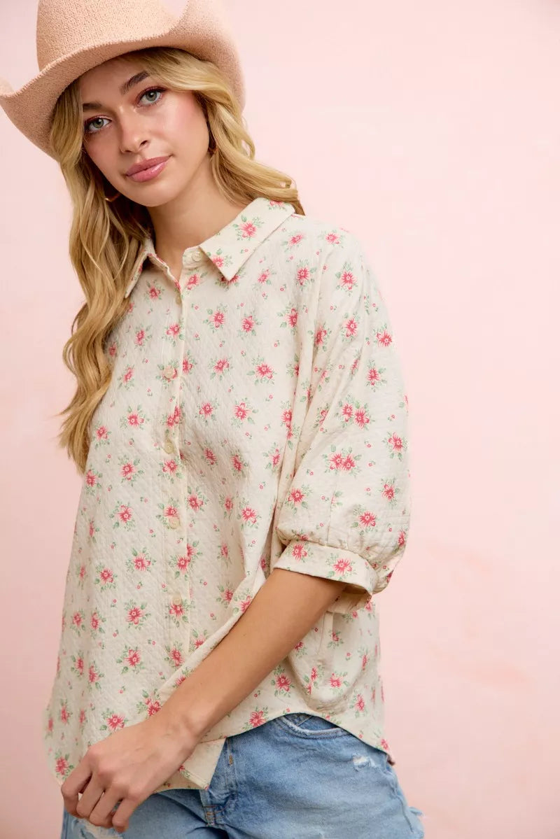 BiBi Flower Printed Short Dolman Blouse Top - Glamourous Grace