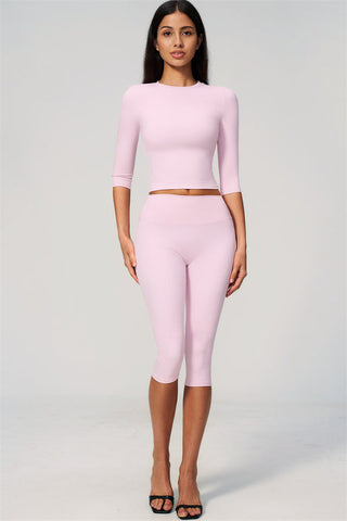 The Natalia Half-Sleeve Top Capri Leggings 2-Piece Set
