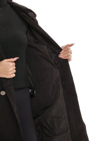 Genuine Mink Fur Eco Suede Coat