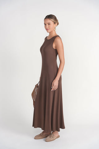 Sleeveless Ribbed Dress- Chocolate