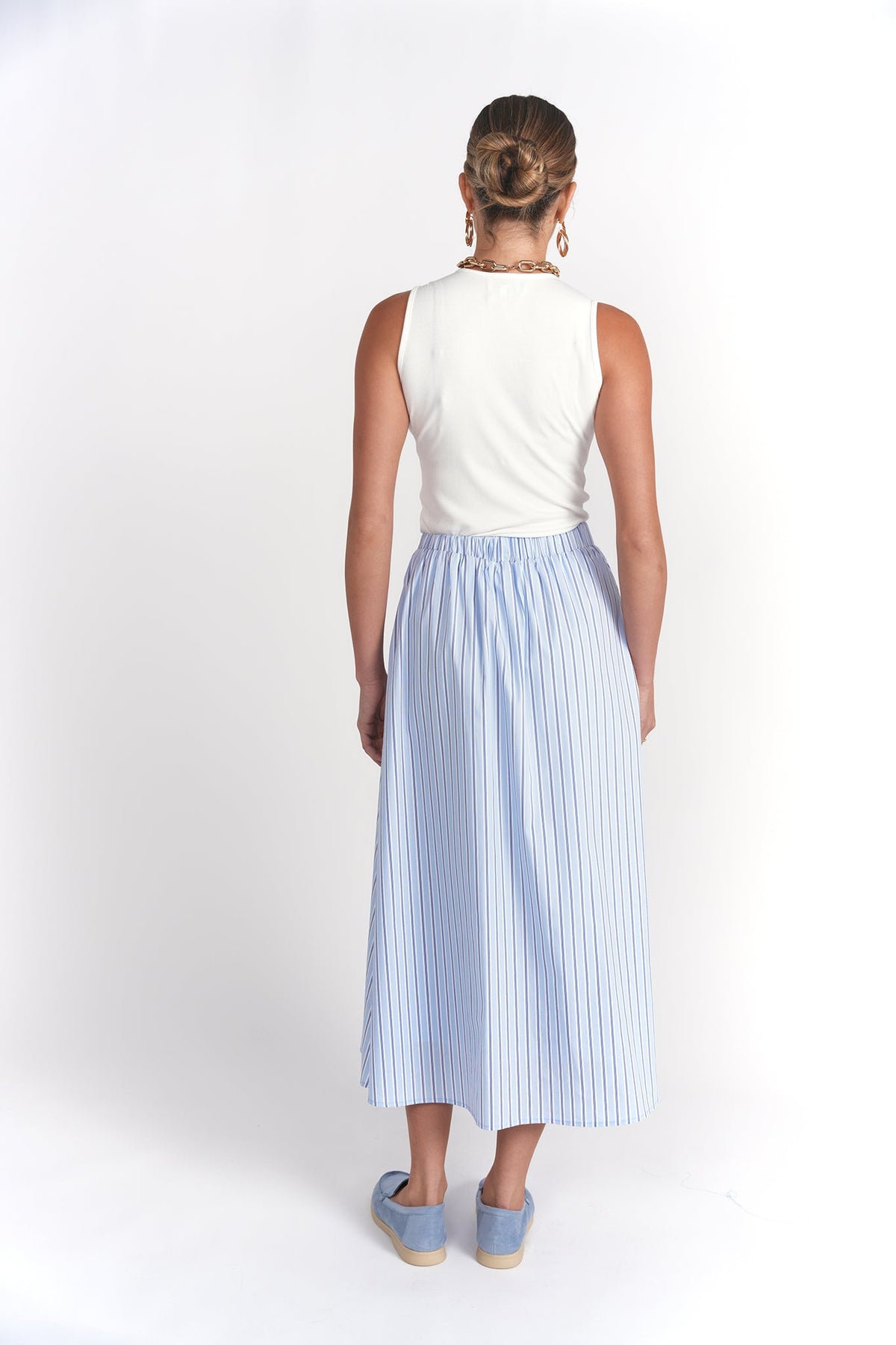 Double Drawstring Maxi Skirt- Blue Pinstripes