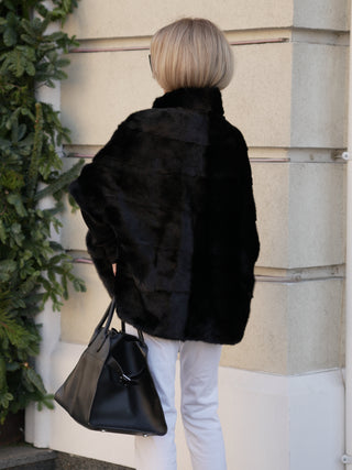 Genuine Scandinavian Mink Fur Poncho in Black