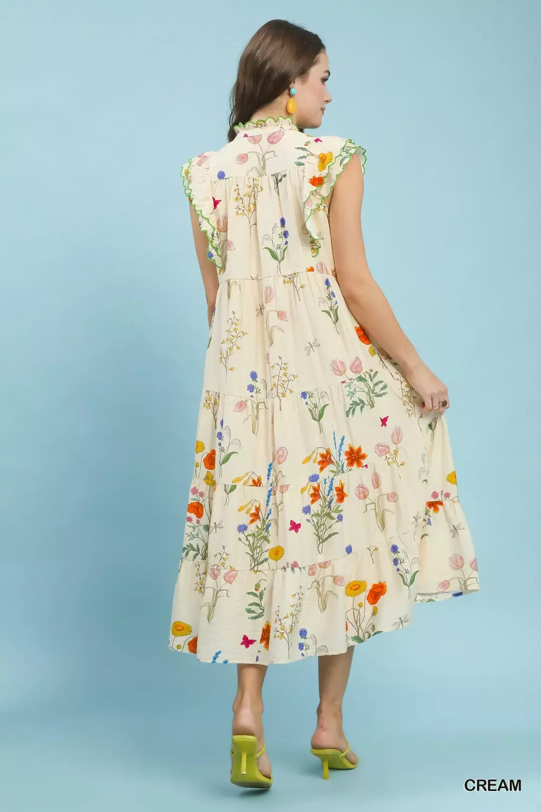 Umgee Floral Ruffle Tiered Midi Dress with Scalloped Detail - Glamourous Grace