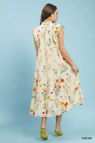 Umgee Floral Ruffle Tiered Midi Dress with Scalloped Detail - Glamourous Grace