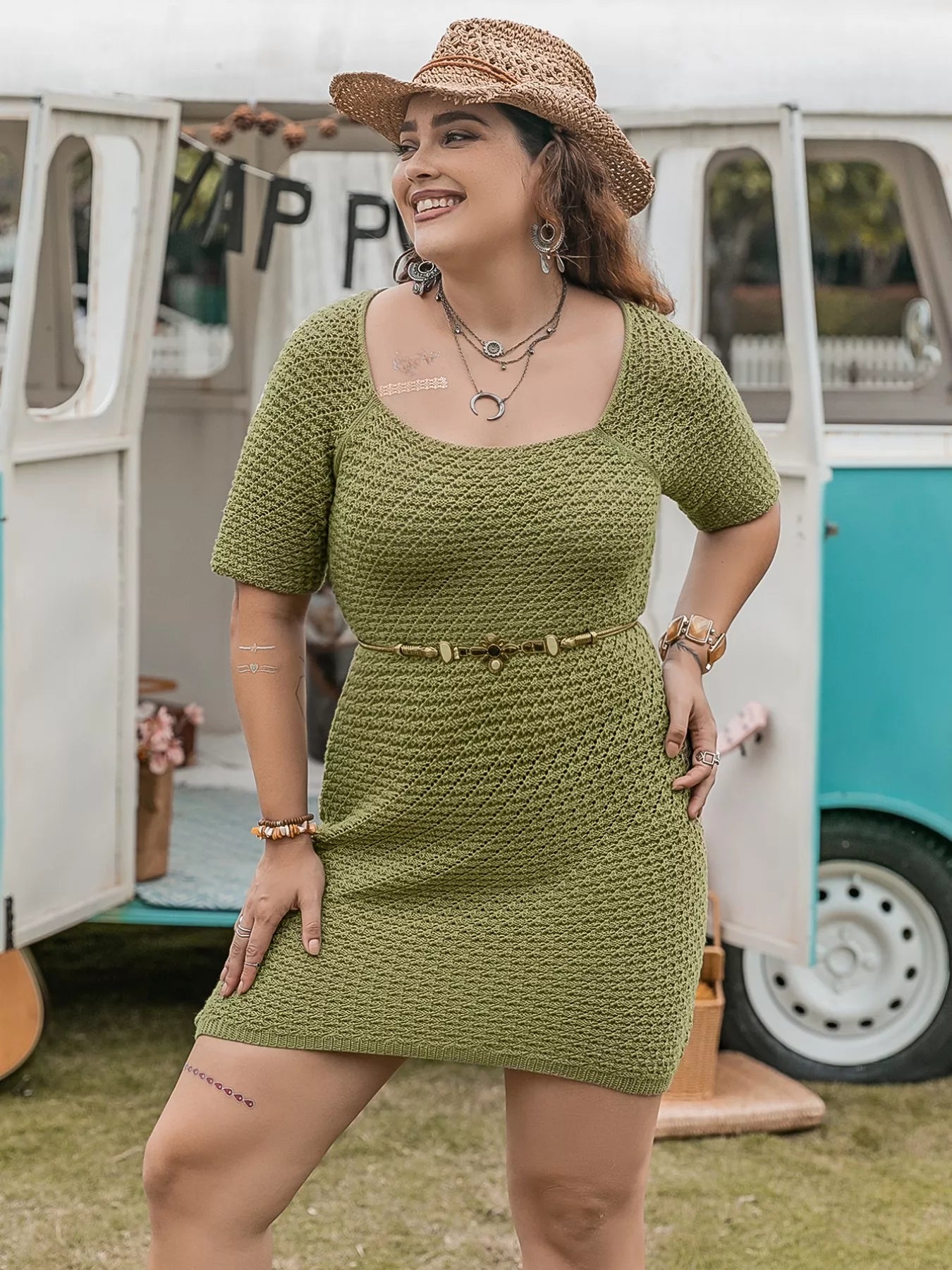 Plus Size Textured Knit Mini Dress - Glamourous Grace