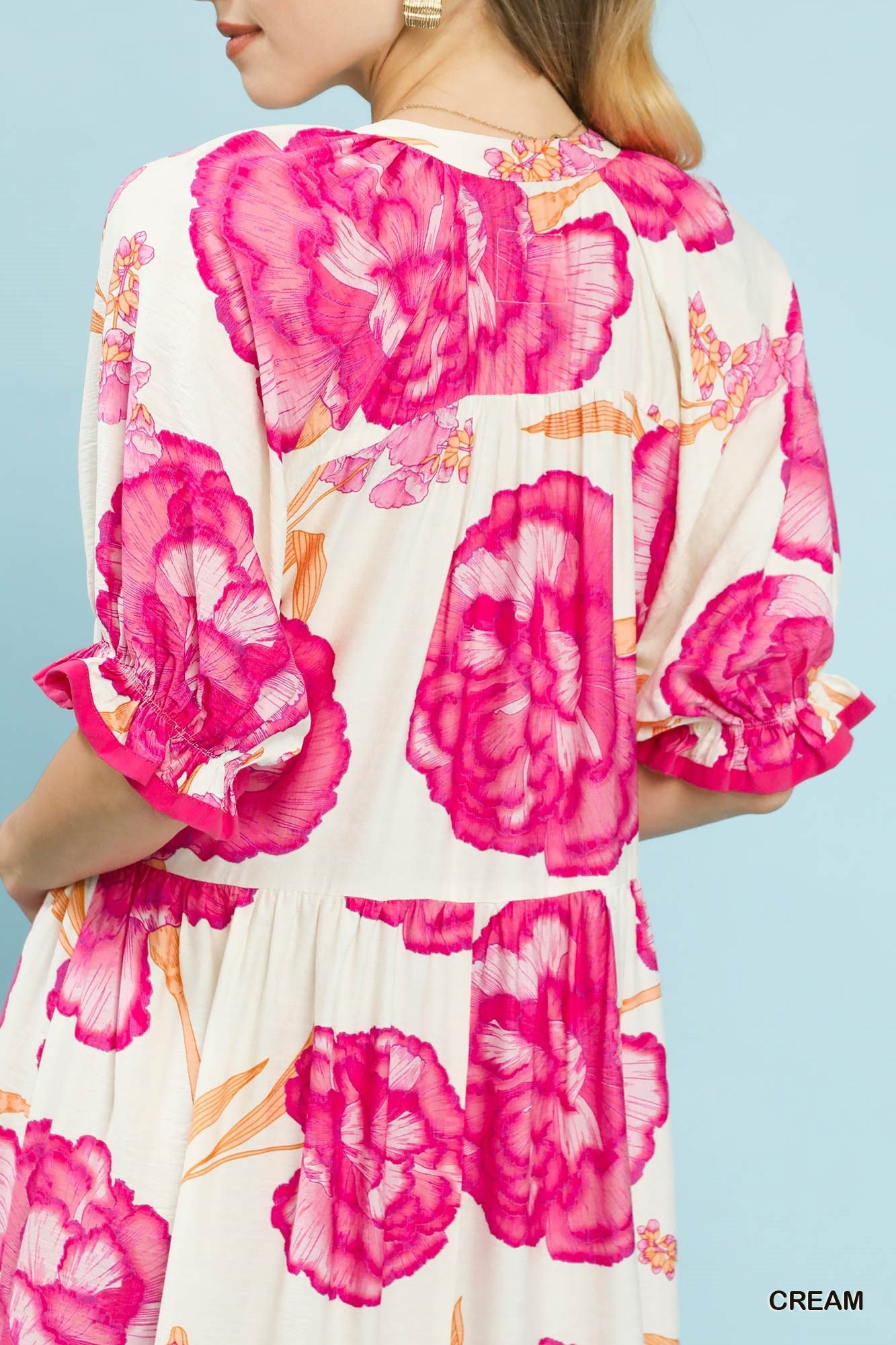 Umgee Floral Print Midi Dress with Contrast Trim - Glamourous Grace