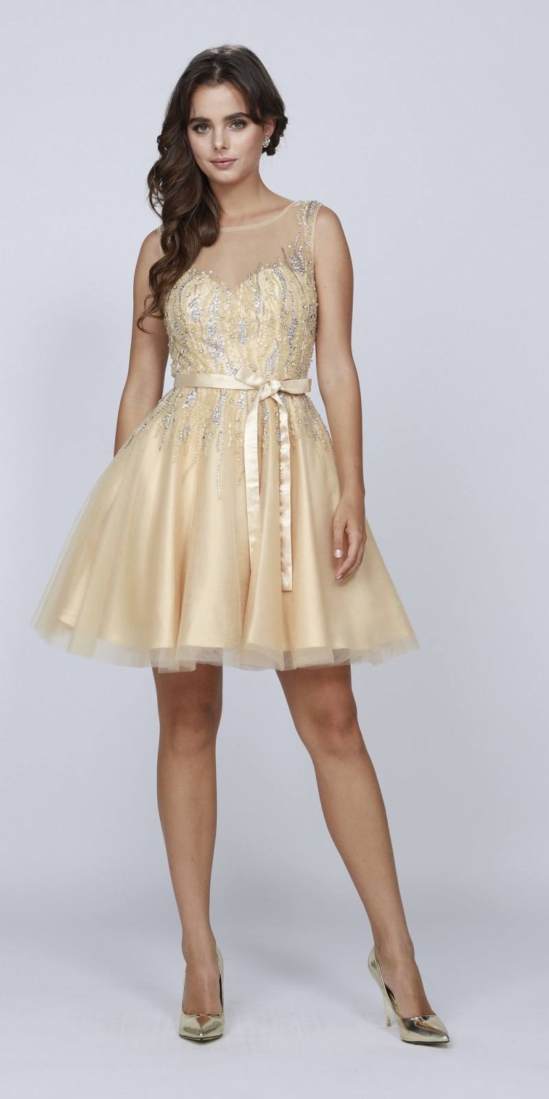 CLEARANCE - Juliet 776 Sequins Embellished Bodice Illusion Short Dress (Size M) - Glamourous Grace