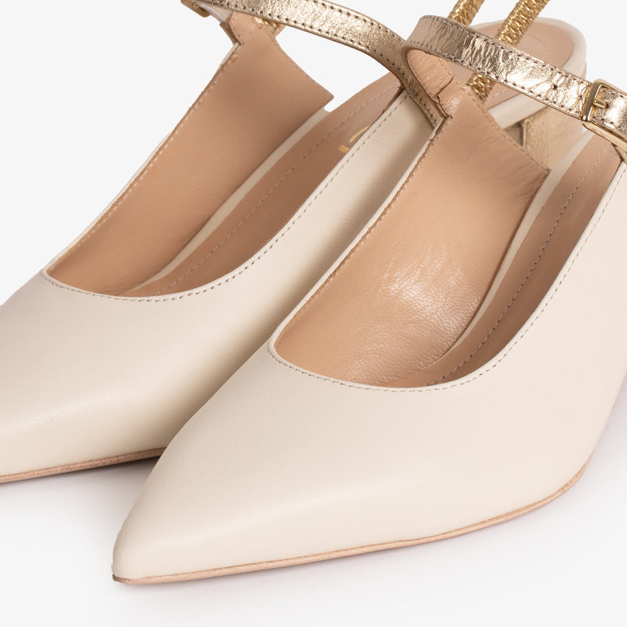 The Pompei Cream Leather Slingback Women Sandal - Glamourous Grace