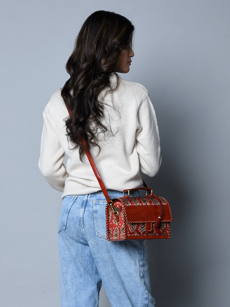 Maroon Mystique Ajrakh Satchel Purse - Glamourous Grace