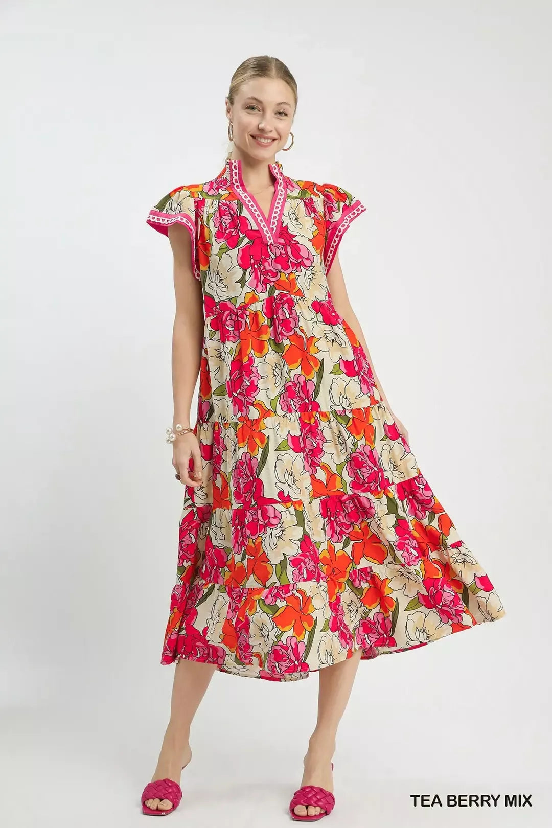 Umgee Mix Bold Floral Tiered Midi Dress - Glamourous Grace